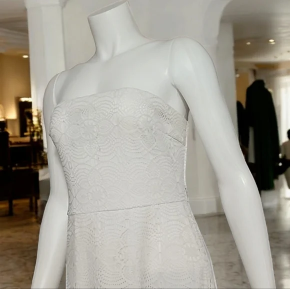 BISOU BISOU Crochet Lace Maxi Dress 10 M White Half Lined Mini Skirt Boho - Picture 6 of 16